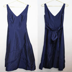 NWOT Ann Taylor Dark Blue Silk Sleeveless A Line Formal Dress with Sash - 2